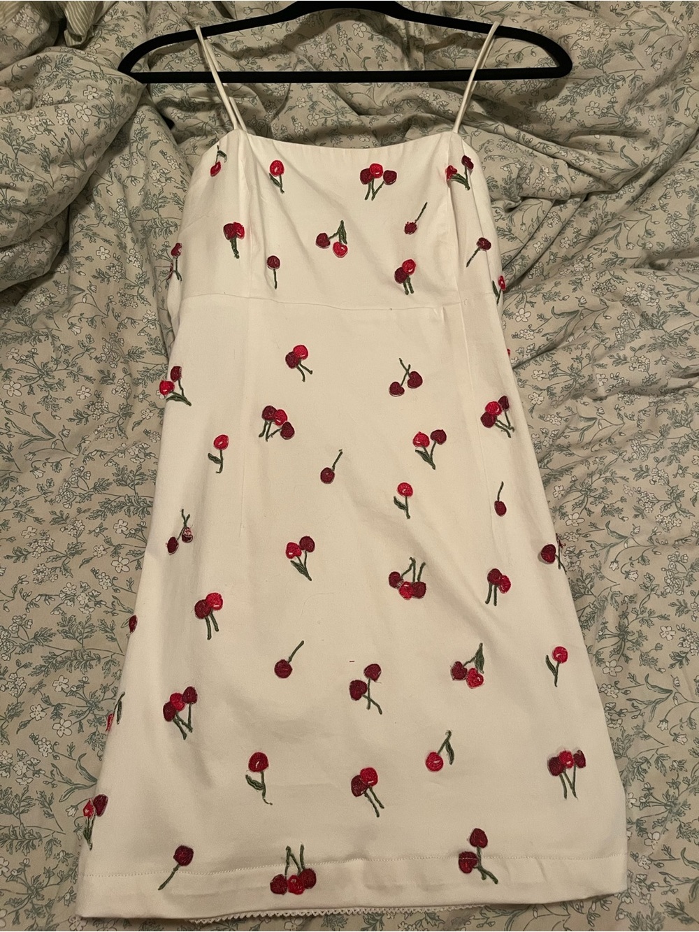 Anthropologie White Mini Dress with Red Cherry Accents